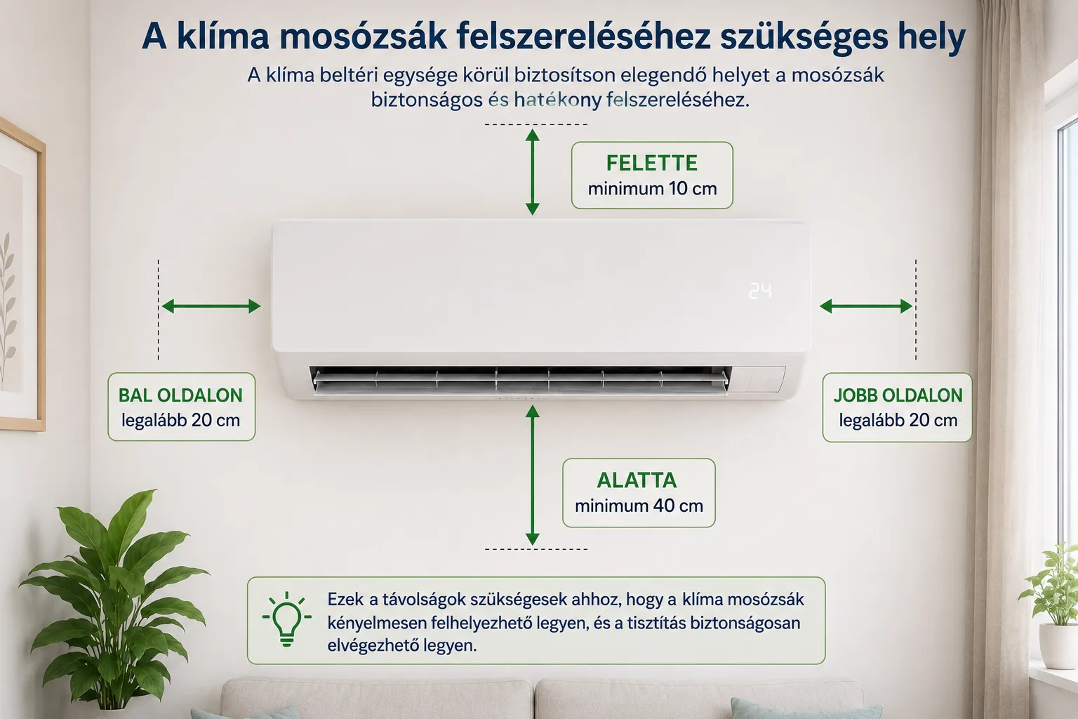 A klíma mosózsák felszereléséhez szükséges hely